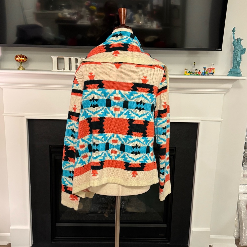 Moon Collection Southwestern Draped Cardigan – Coral & Turquoise (S) - Picture 5 of 9